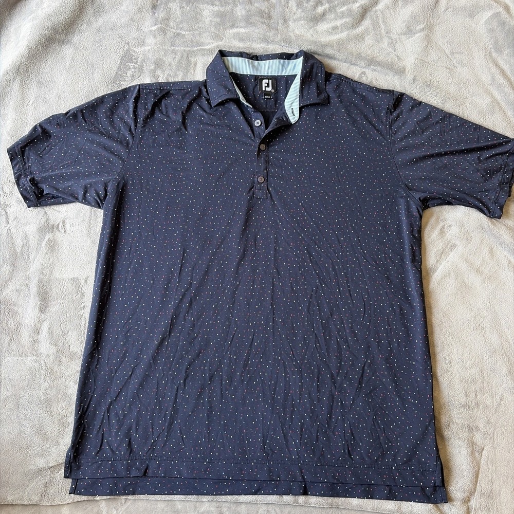 Footjoy Polo Shirt Mens 2XL Blue Geometric Performance Stretch Golf Activewear